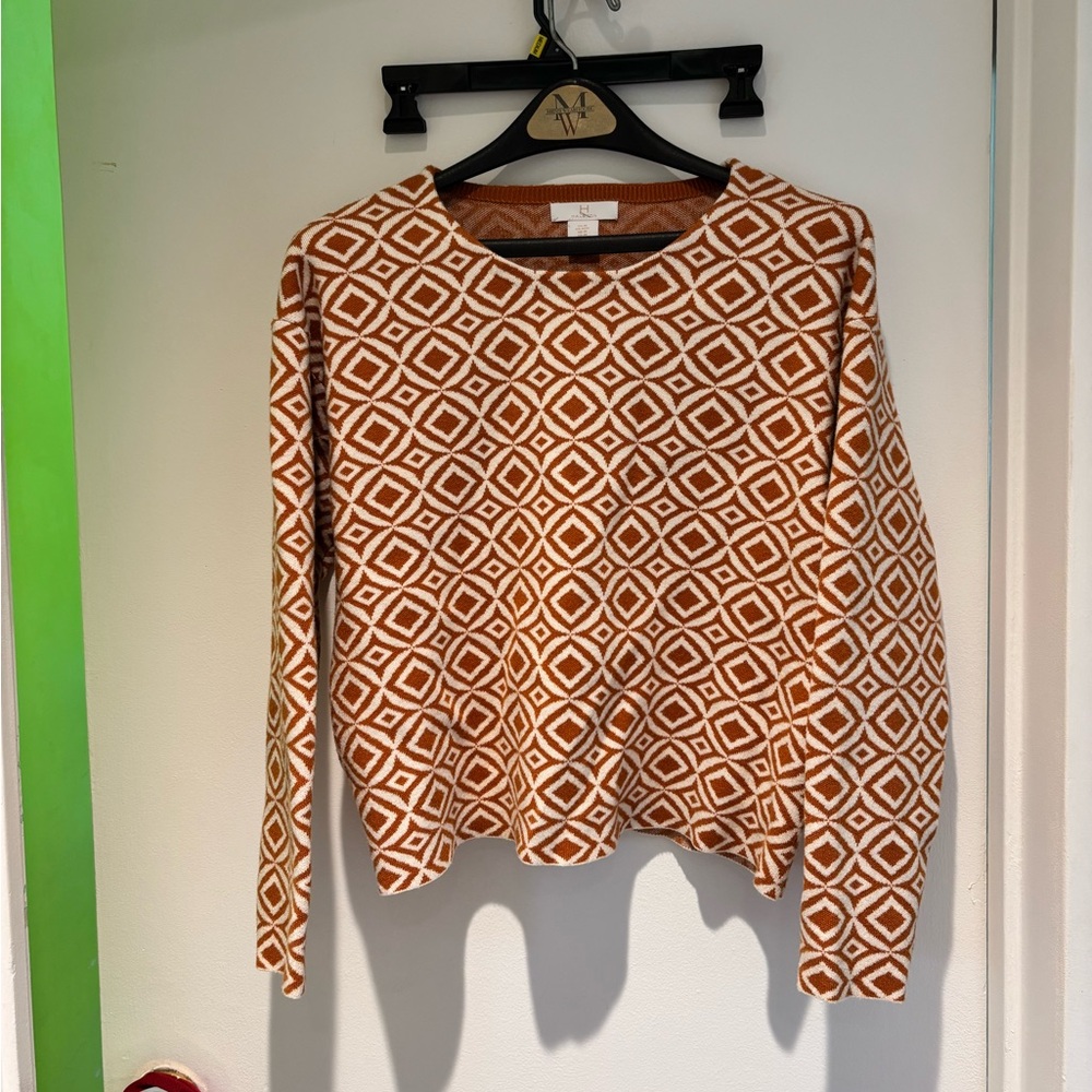 H by Halston Geometric Patterned Brown Sweater